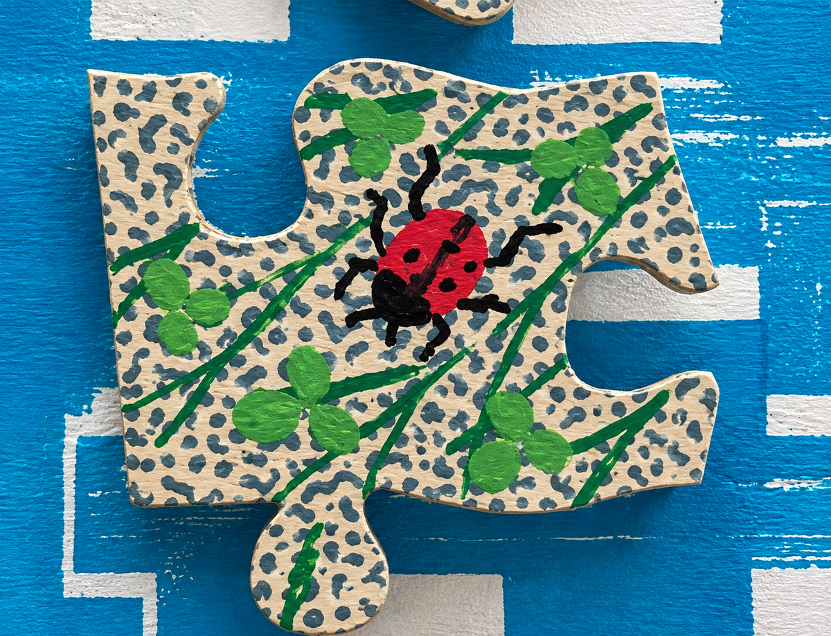 WOODEN JIGSAW PIECE BAG CHARMS BY SARAH MOORE