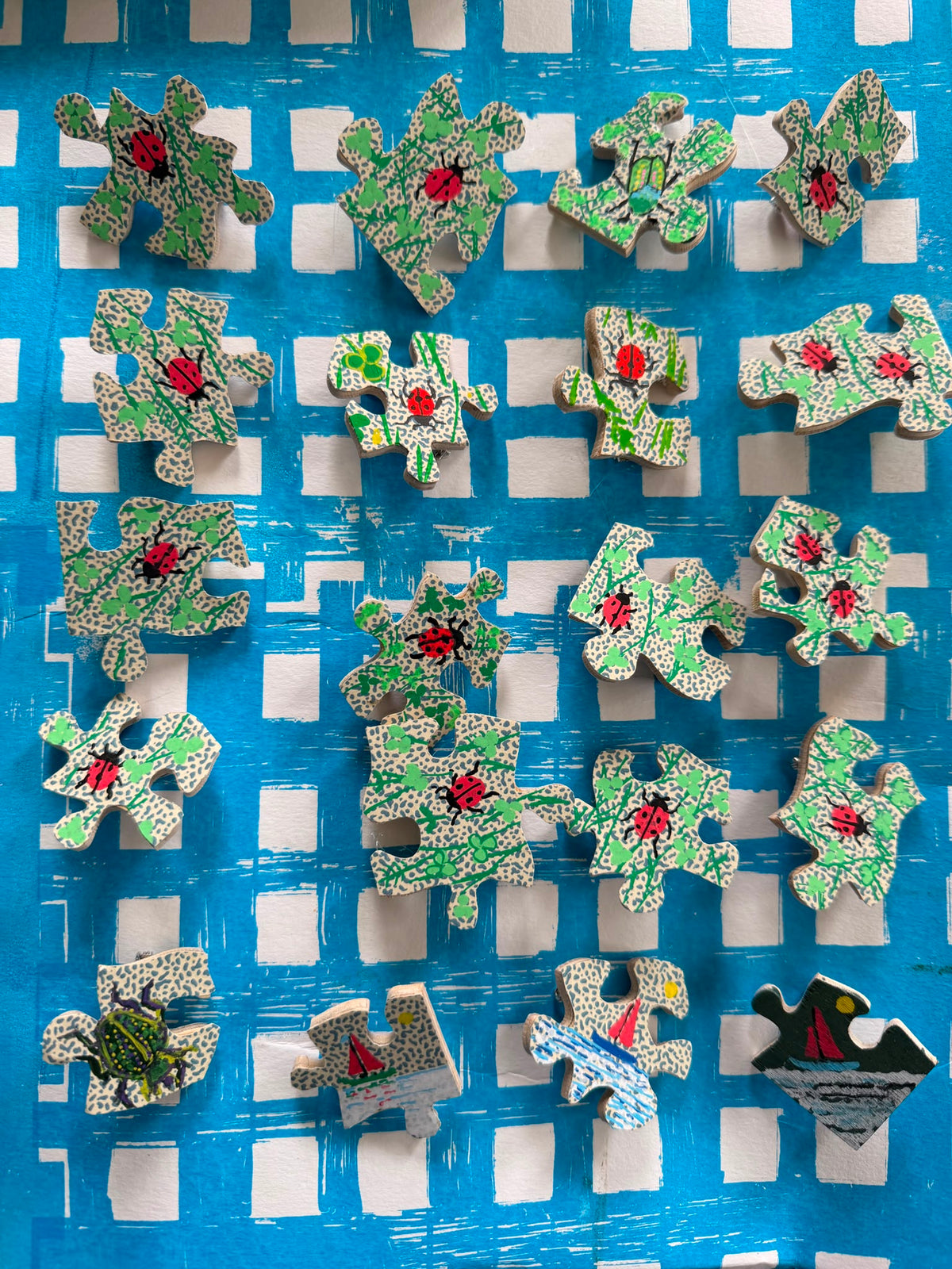 WOODEN JIGSAW PIECE BAG CHARMS BY SARAH MOORE