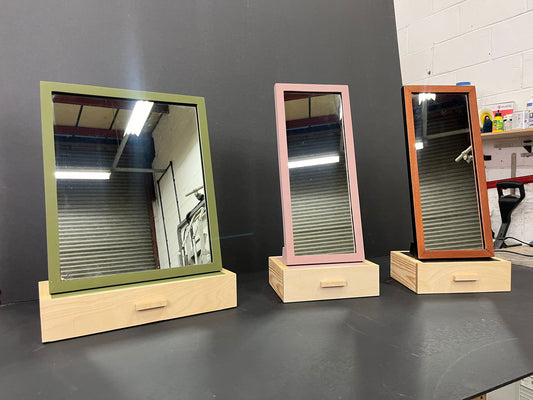 Mirror with bespoke storage drawer base