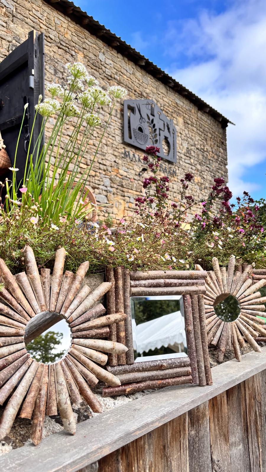 Square and Sunburst Hazel Mirrors by Rosie Collins