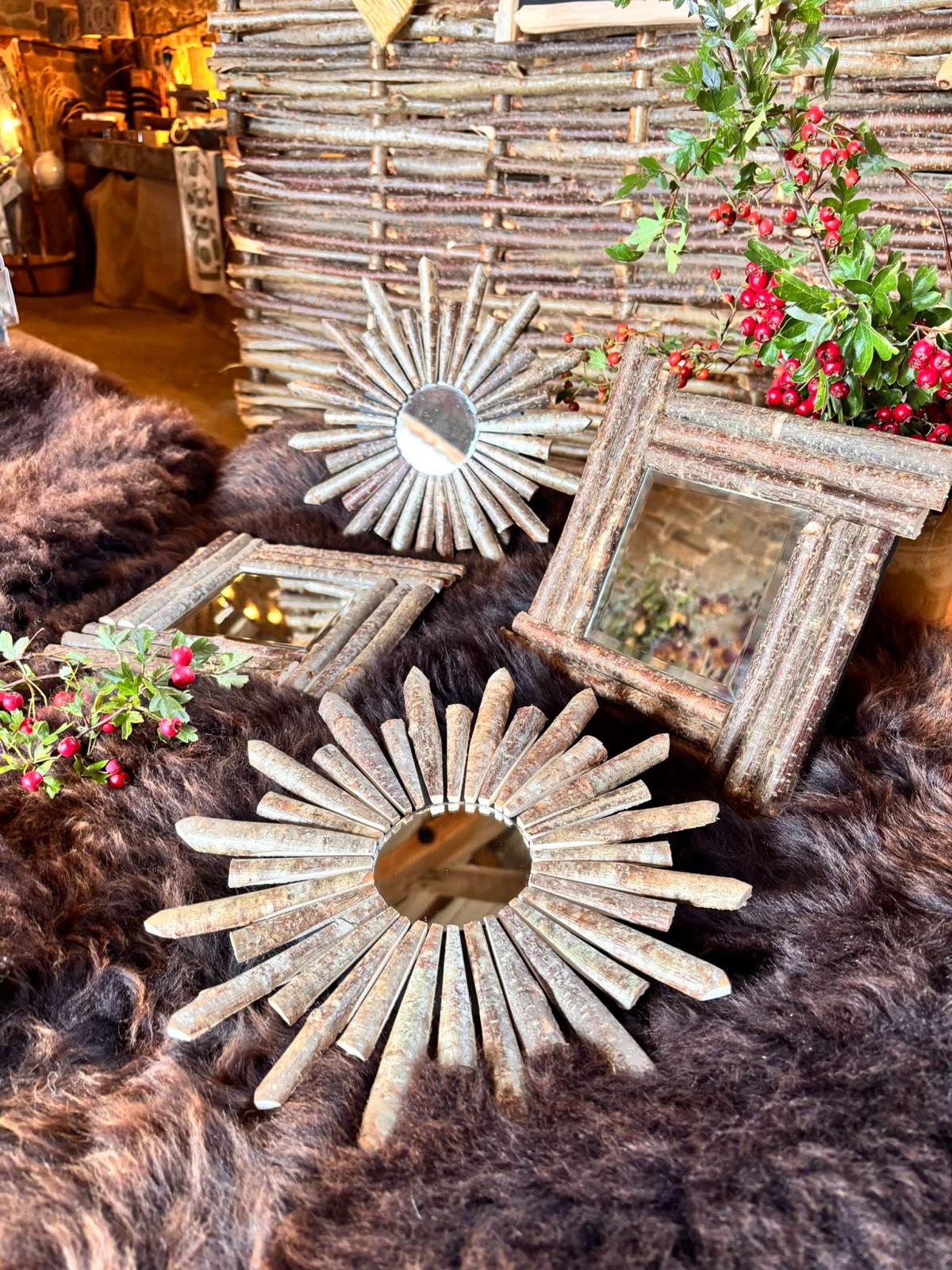 Square and Sunburst Hazel Mirrors by Rosie Collins