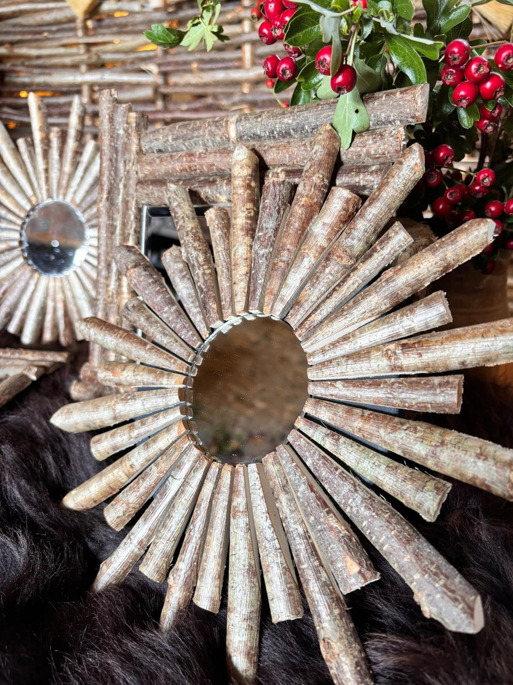 Square and Sunburst Hazel Mirrors by Rosie Collins