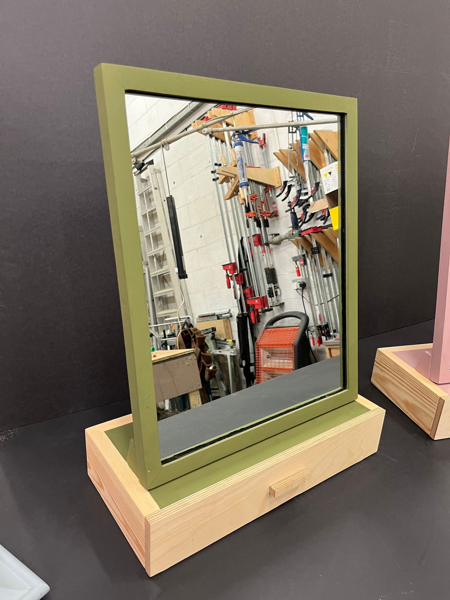Mirror with bespoke storage drawer base