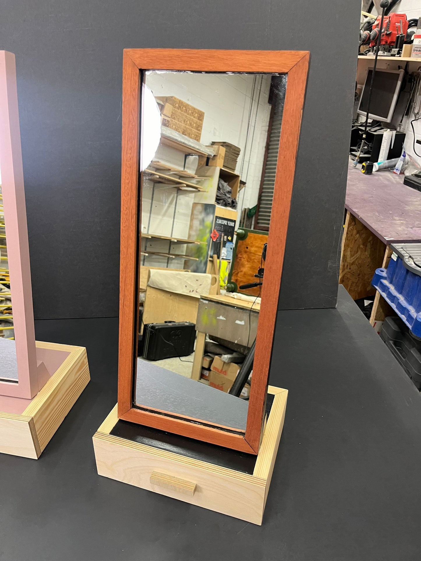 Mirror with bespoke storage drawer base