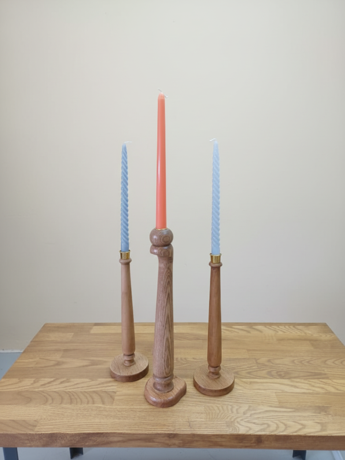 Wooden tables & candlestick holders by Rob Bent